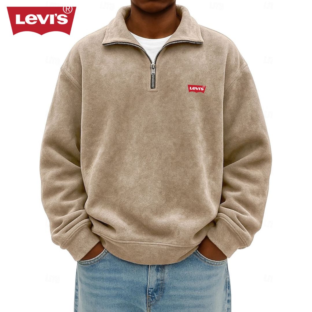 LV™ Heren Zip Polo Pullover Sweatshirt