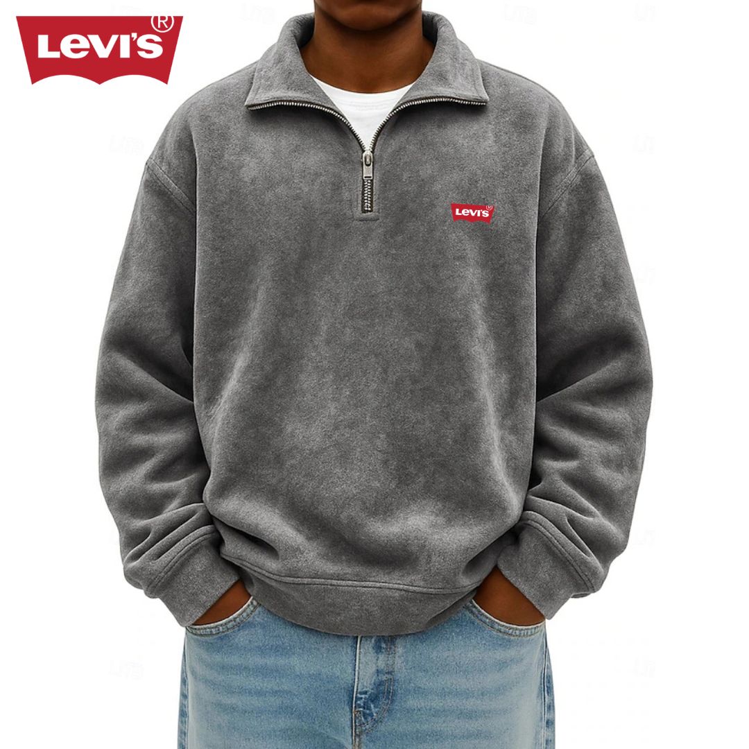 LV™ Heren Zip Polo Pullover Sweatshirt