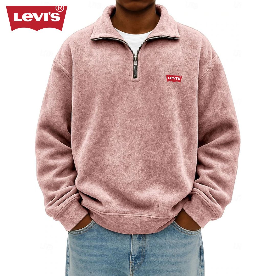 LV™ Heren Zip Polo Pullover Sweatshirt