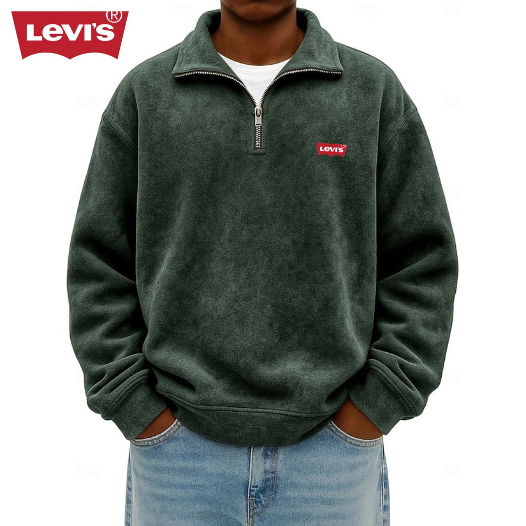 LV™ Heren Zip Polo Pullover Sweatshirt