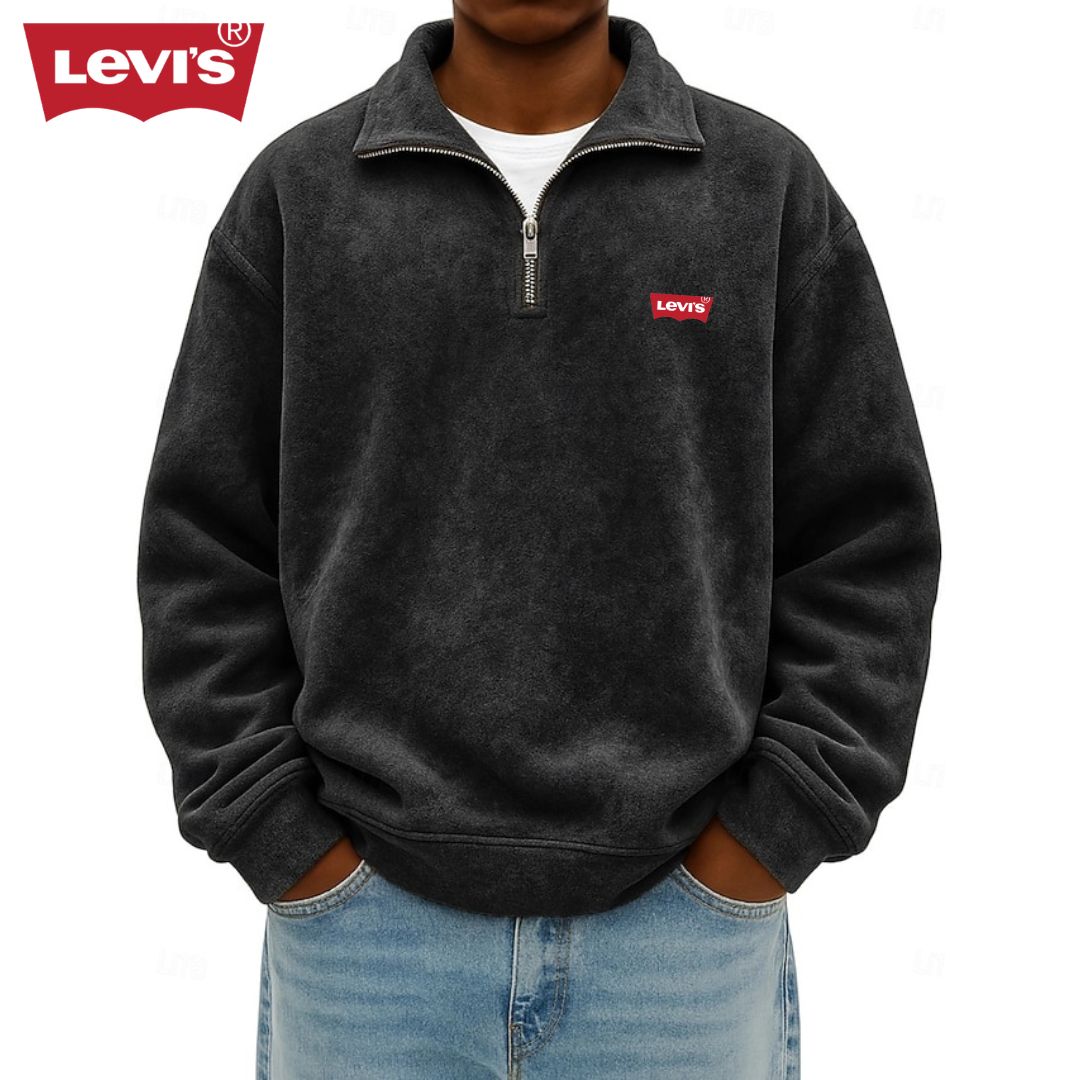 LV™ Heren Zip Polo Pullover Sweatshirt