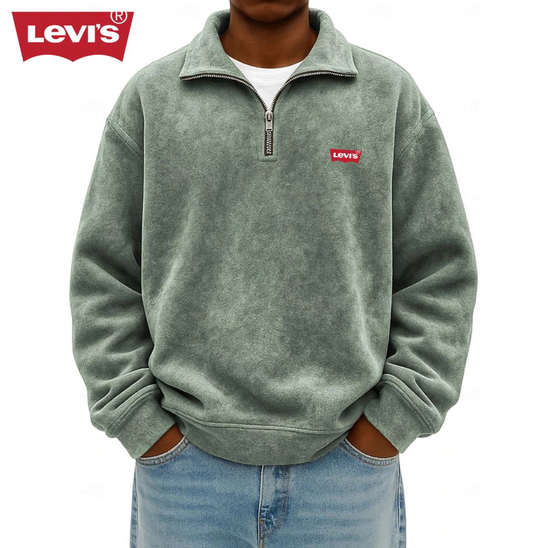 LV™ Heren Zip Polo Pullover Sweatshirt