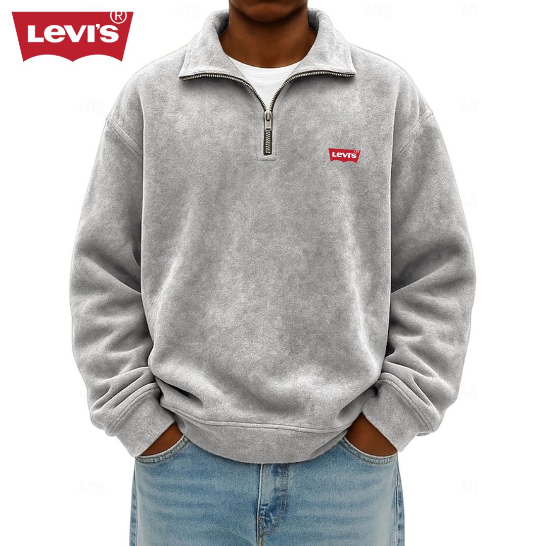 LV™ Heren Zip Polo Pullover Sweatshirt