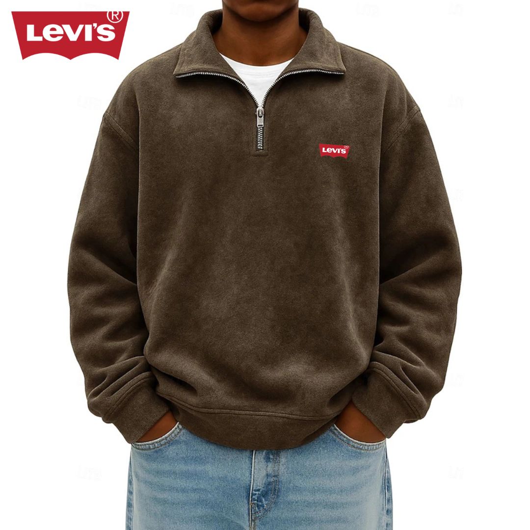 LV™ Heren Zip Polo Pullover Sweatshirt